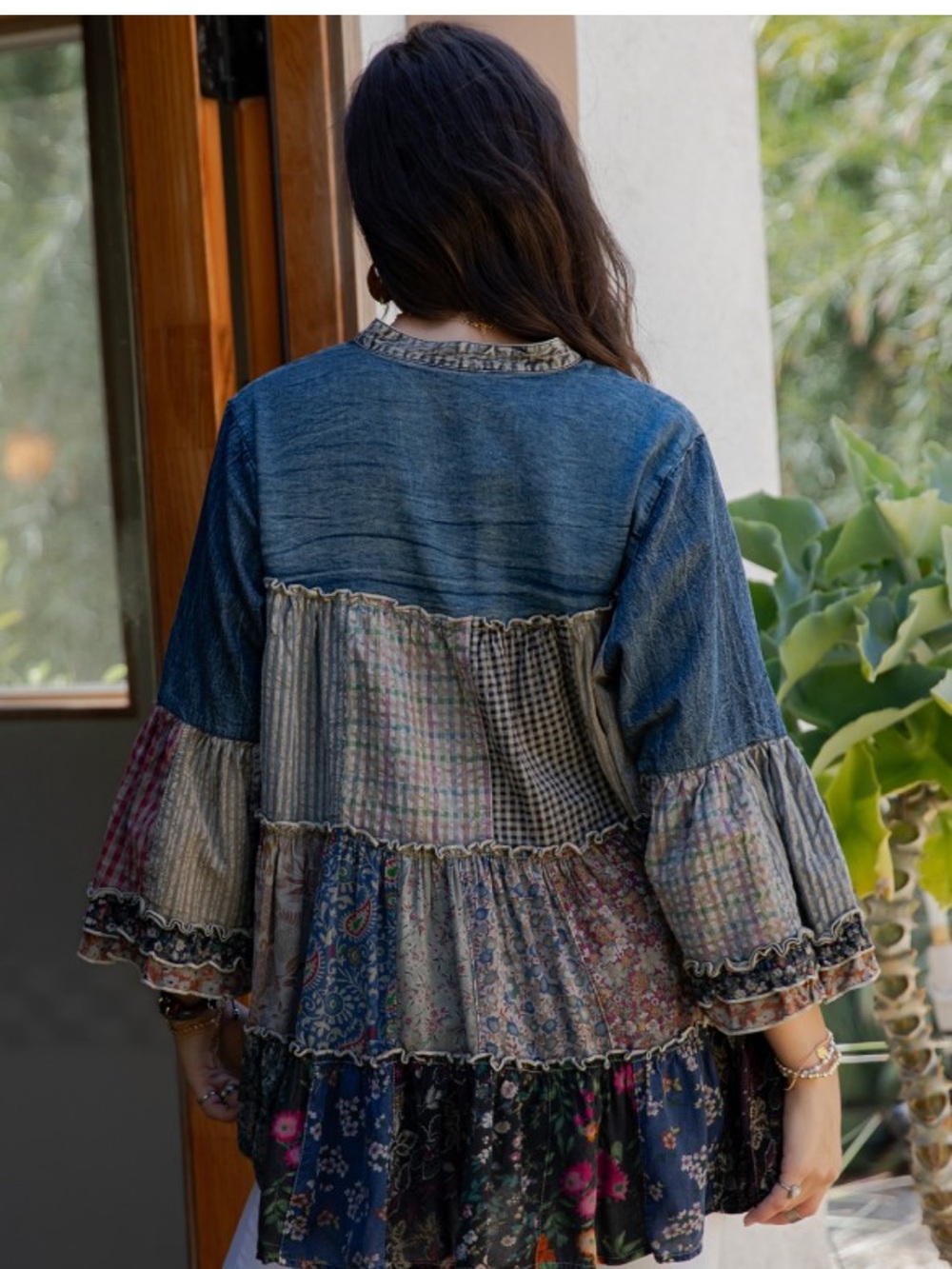 YTF1โ๐๐ค STUNNING FALL JHABLAS Patchwork Boho Button-Front Tunic - Picture 7 of 7